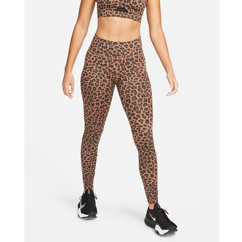 NIKE Dri-FIT One Leopard Printed Midrise Leggings Archaeo Brown with Sparkle NWT